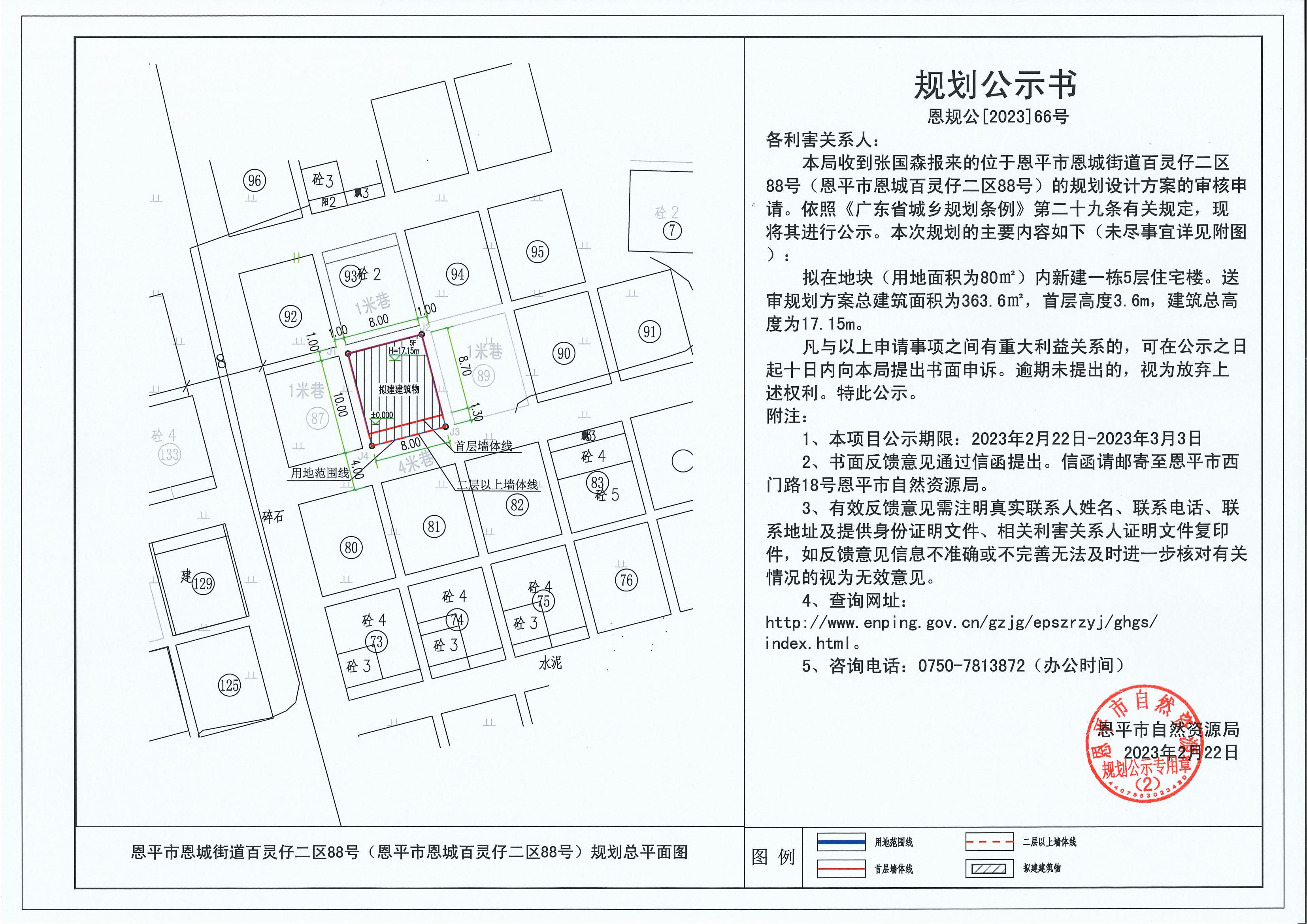 66.關(guān)于恩平市恩城街道百靈仔二區(qū)88號(hào)（恩平市恩城百靈仔二區(qū)88號(hào)）（張國森）的規(guī)劃公示書_00.jpg