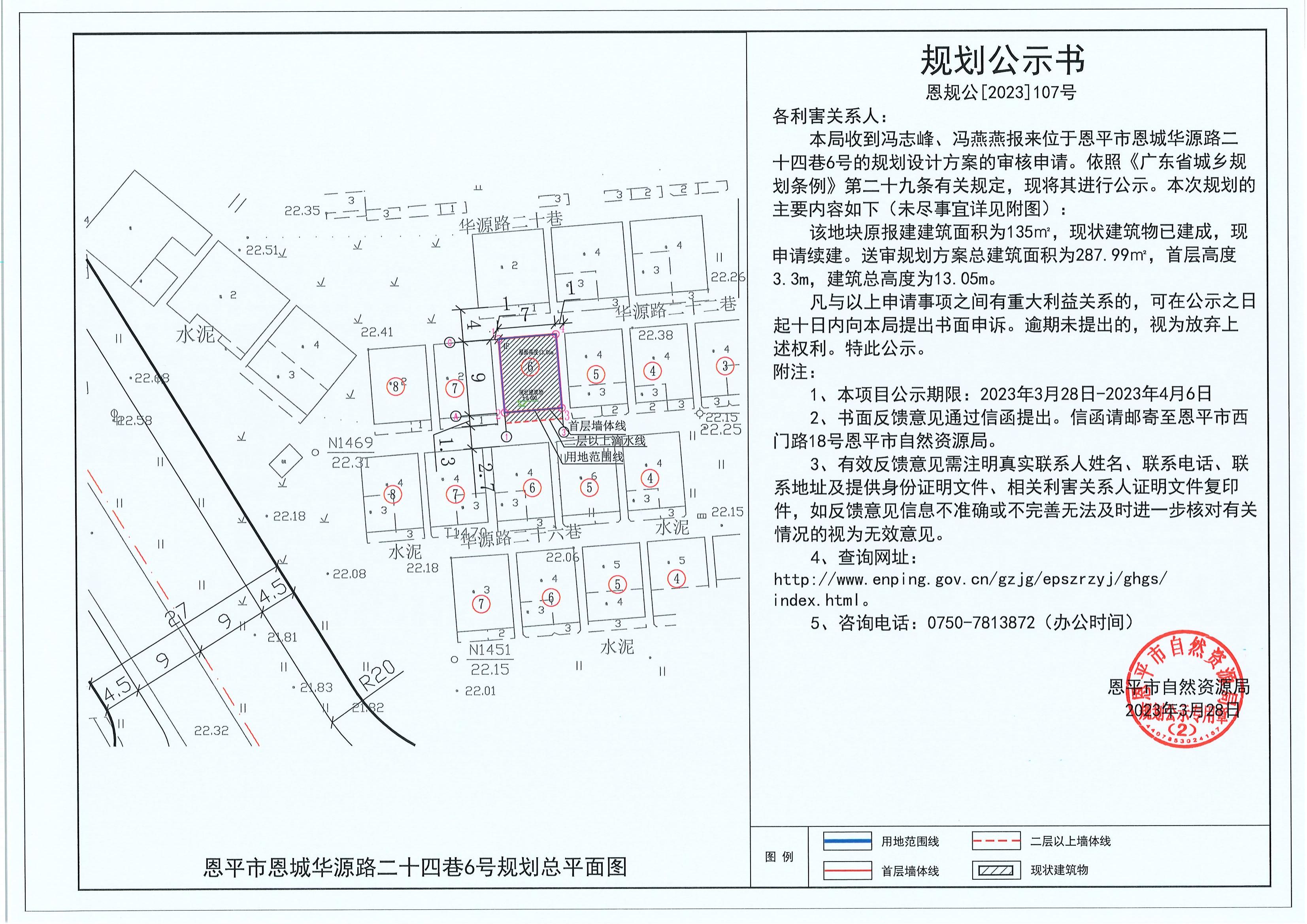 107.關(guān)于恩平市恩城華源路二十四巷6號(hào)（馮志峰、馮燕燕）的規(guī)劃公示書_00.jpg